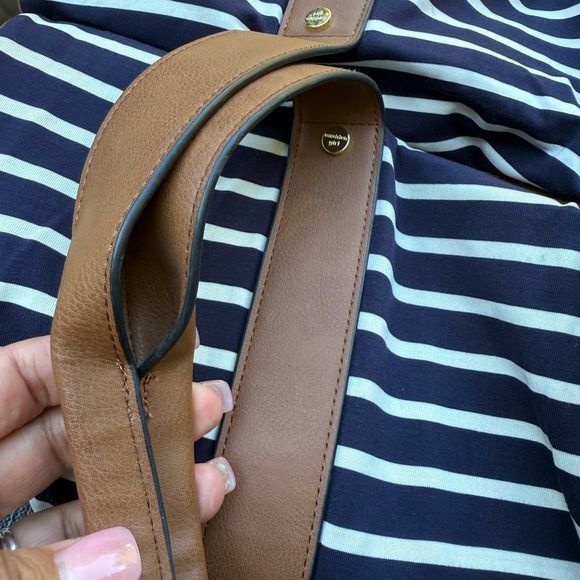 Madden Girl Navy and White Striped Tote with Brown Trim - Picture 11 of 16